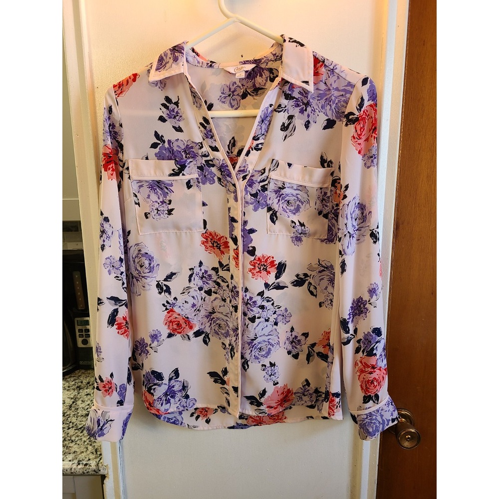 Candie's Floral Print Button-down Blouse with A Light Pink Size Medium EUC